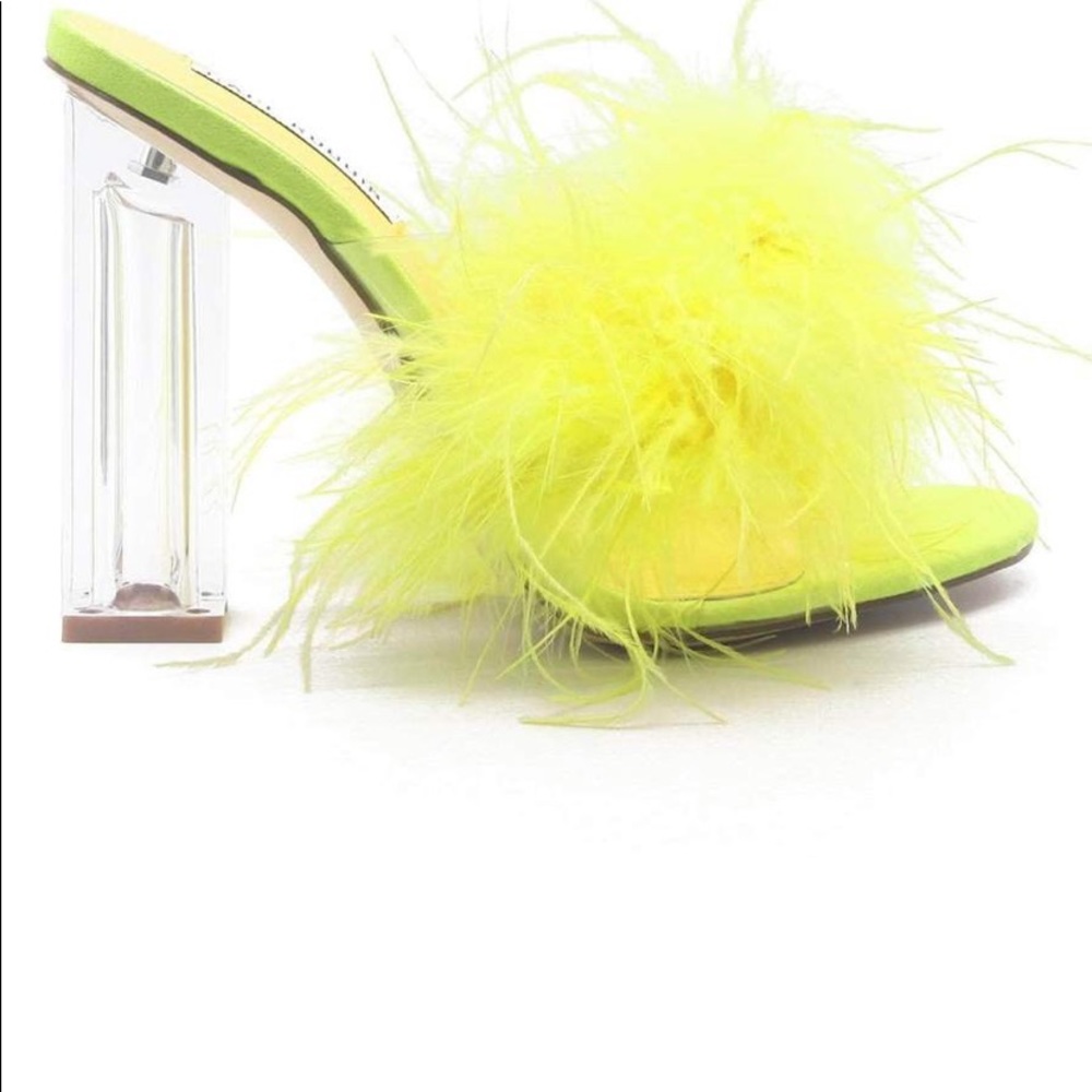 Cape Robbin Neon Feather Block Chunky Heels